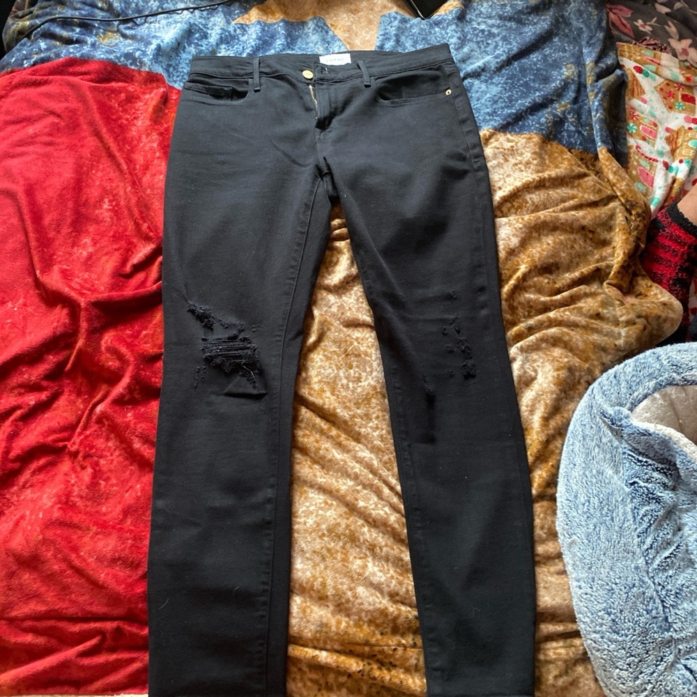 Black jeans slightly distressed